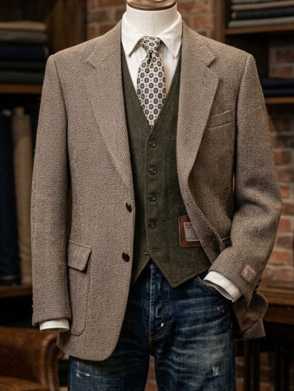 Harris Tweed Vintage Herringbone Gray Black Blazer Sport Coat